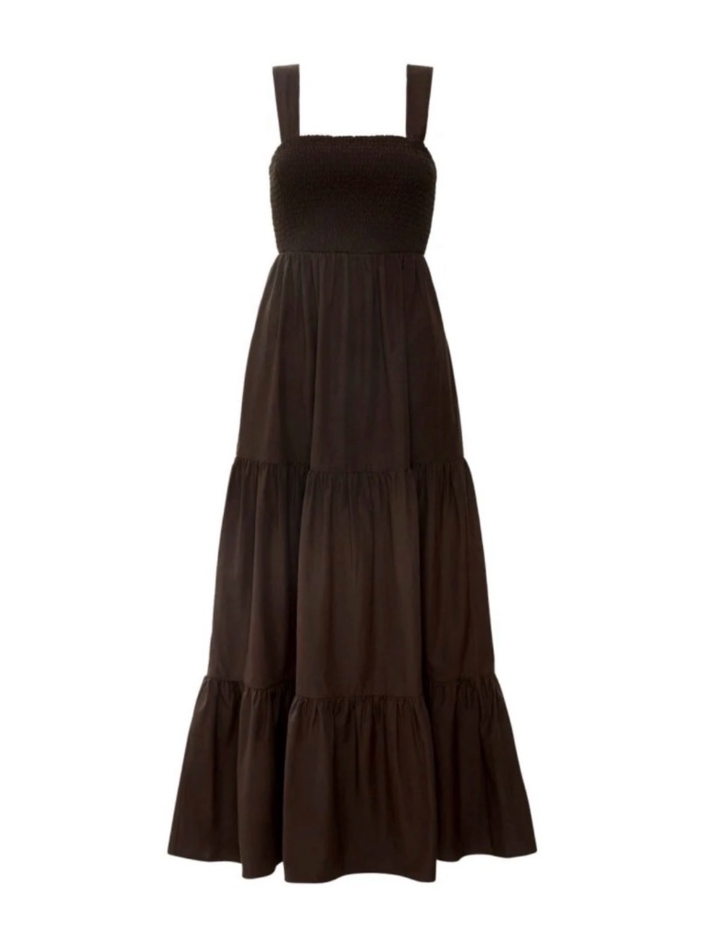 Summertime Resort Ready Smocked Brown Feminine 3Tired Silhouette Maxi DressSmall - Picture 5 of 15